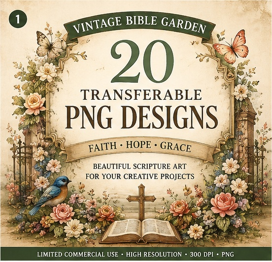 Vintage Bible Garden 20-design Christian PNG bundle cover