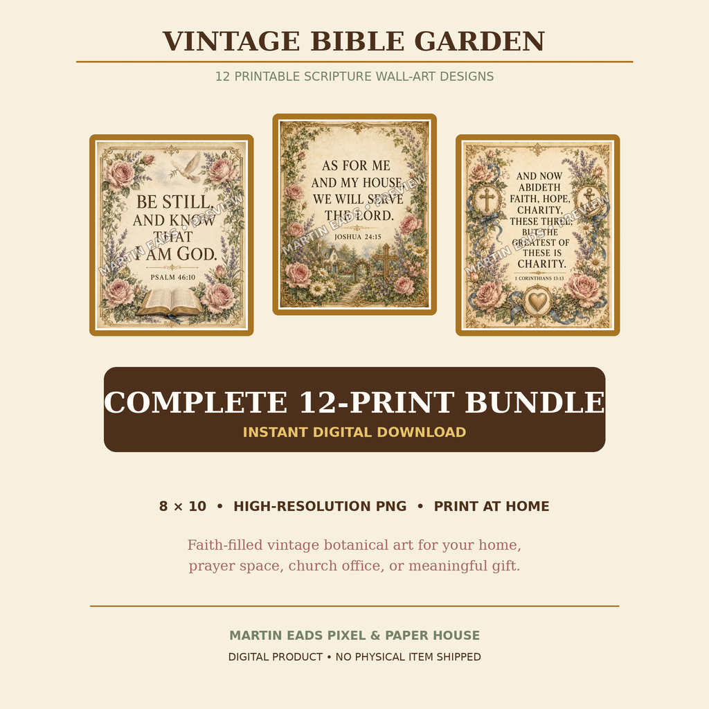 Vintage Bible Garden Scripture wall art printable bundle