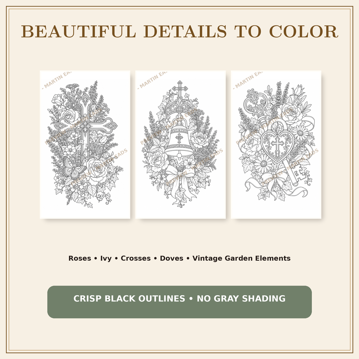 Detailed previews of Vintage Bible Garden Christian coloring pages