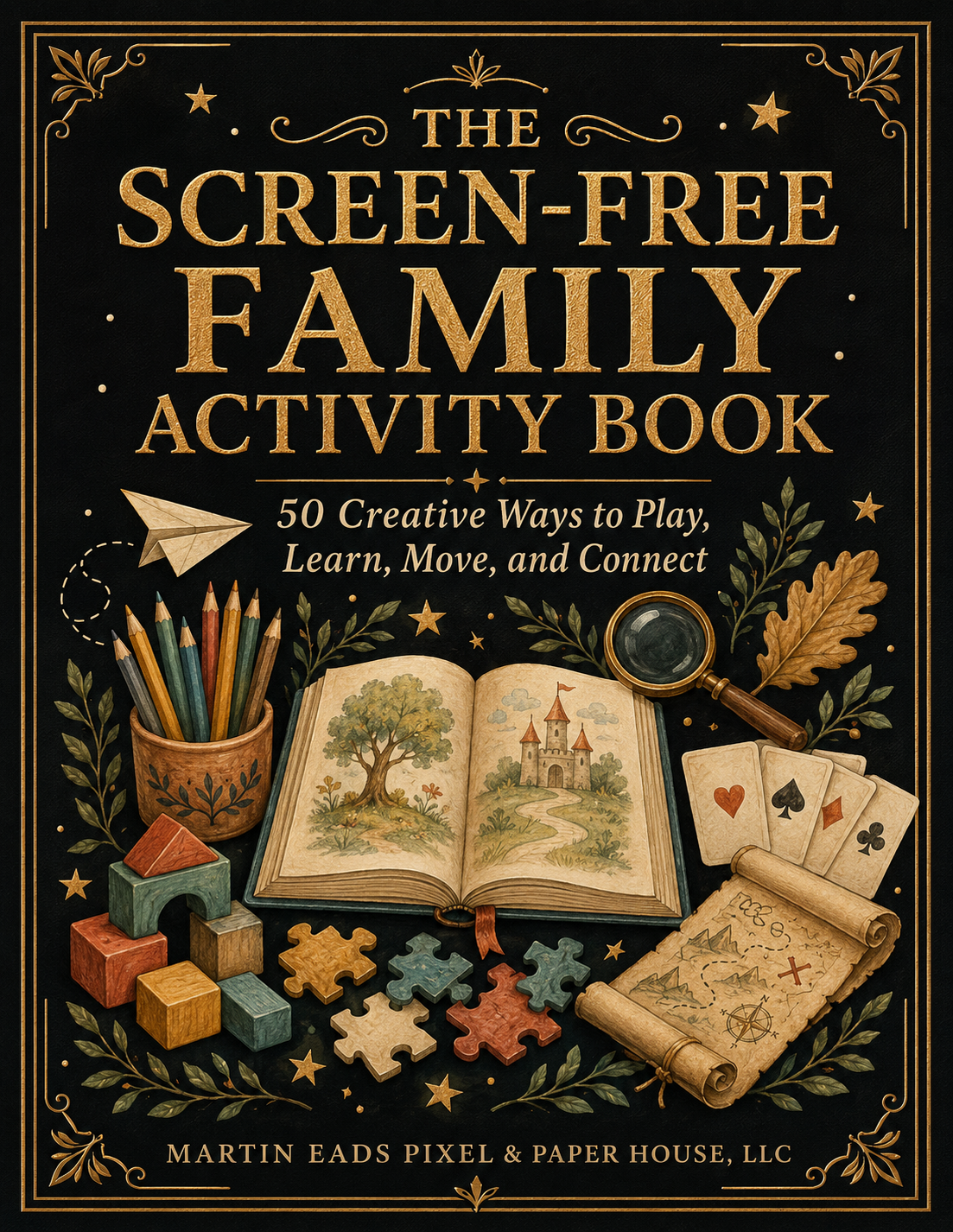The Screen-Free Family Activity Book printable cover with 50 creative family activities